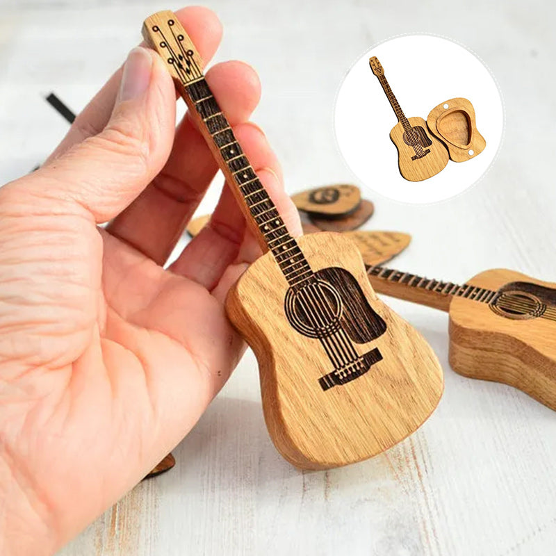 Plektrumlåda i trä för akustisk gitarr