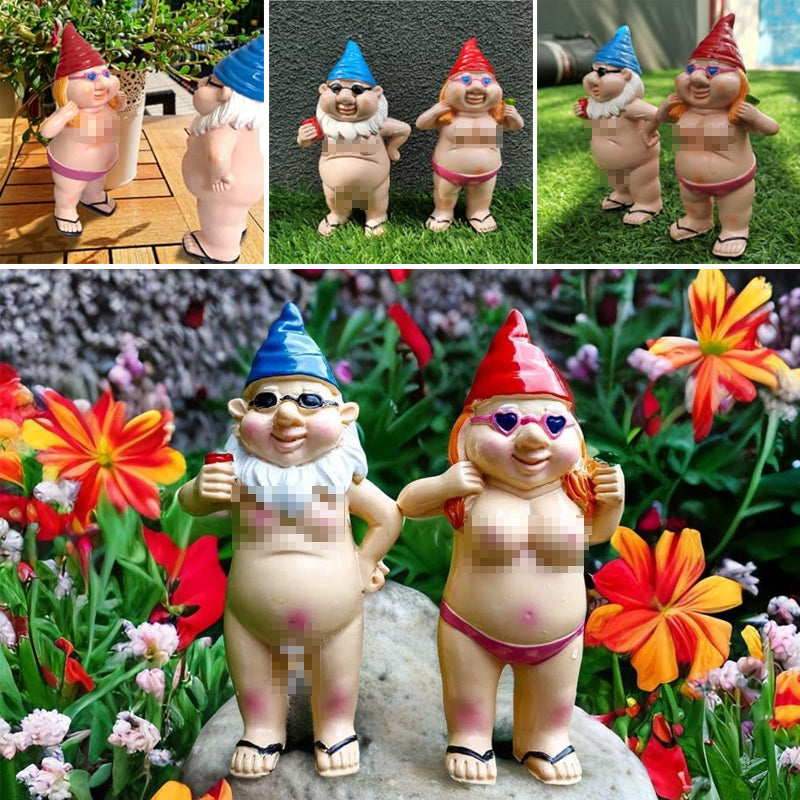 Busig trädgårdstomte Rolig staty